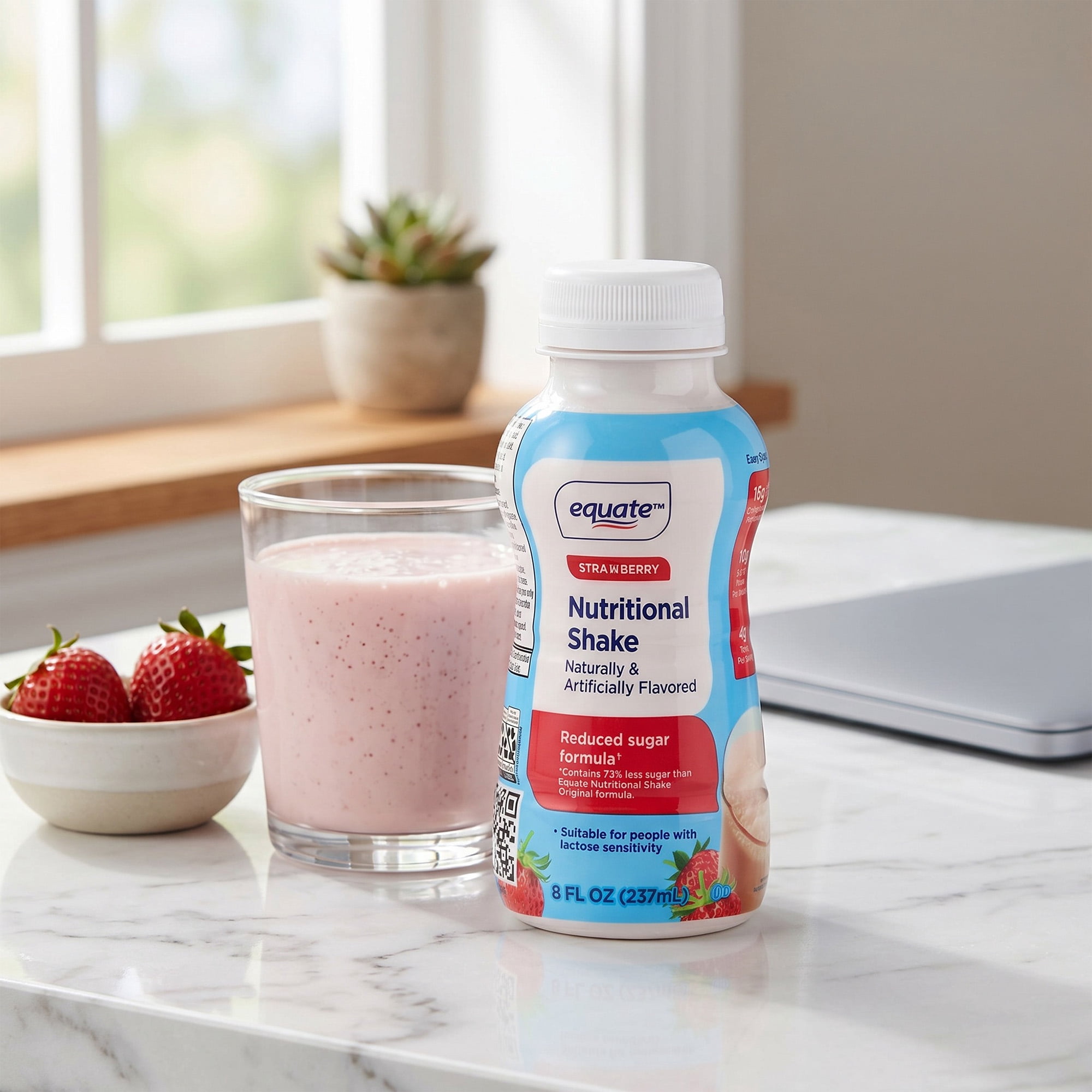 Equate Reduced Sugar Formula Nutritional Shakes, Strawberry, 8 fl oz, 6 Count