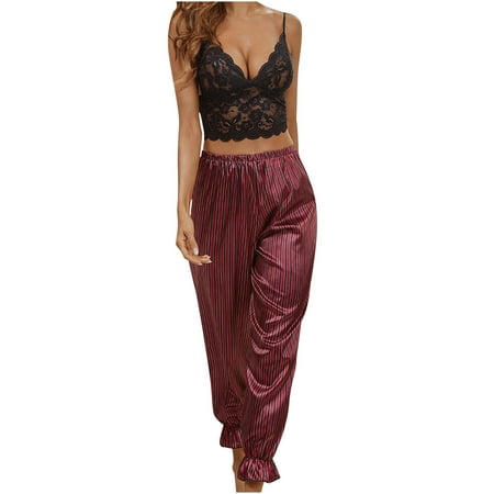 

YUNAFFT Clearance Pajamas For Women Plus Size Fire Sale Women s New Style Pajamas Suspenders Stripes Tops Trousers Home Suits Lace Sexy Underwear Pajamas Sets