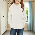 thumbnail image 2 of SERTG Big Kids Girls Solid Color Fleece Lined Hooded Sweatshirt Long Sleeve Warm Pullover Fall Winter Casual Plush Outerwear for Children 8-14 Years(Beige,13 Years), 2 of 8