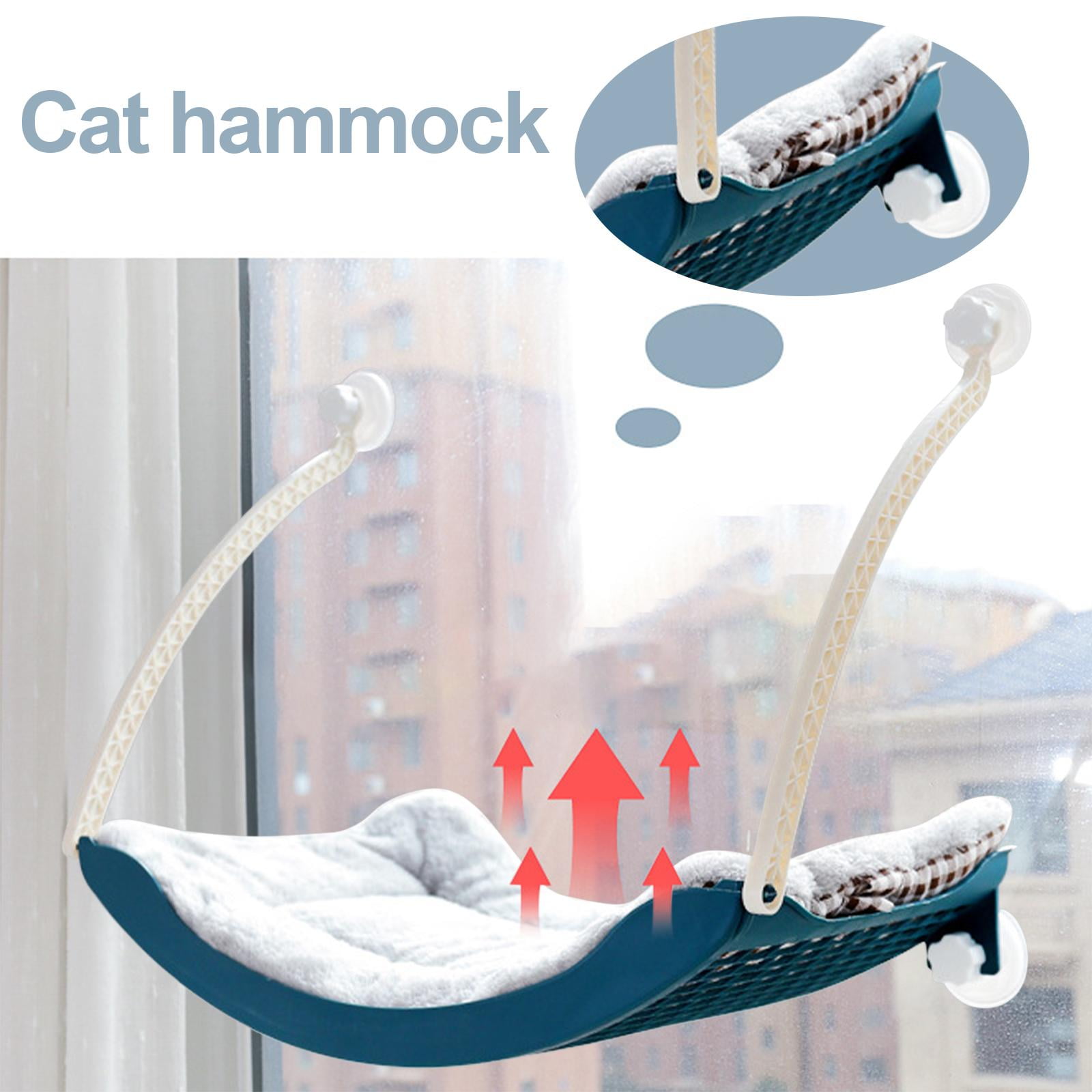 Cat Window Perch, Cat Hammock w/Fleece Blanket Screw Suction Cups Large Sturdy Cat Bed Cat Resting Seat Holds Large Cats Indoors Outdoors Blue
