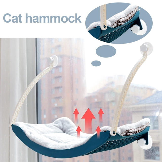 Pet Cat Window Perch Suction Cup with Fleece Blanket Cat Bed for Basking Playing Blue