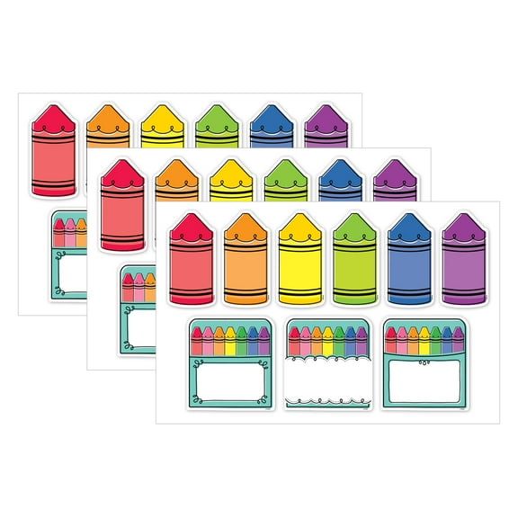 Creative Teaching Press Core Decor Doodle Crayons 6" Designer Cut-Outs, 54 Per Pack, 3 Packs