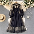 thumbnail image 6 of Quixlent 2 Pcs/Set Women Dress Suit Shirring Floral Embroidery See-through Lace Lantern Sleeves Pleated A-line Elastic Waist Midi Dress Slip Dress Suit, 6 of 8