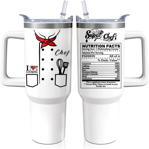 40oz Super Chef Tumbler with Handle and Straw, Insulated Stainless Steel Cup, Travel Coffee Mug Water Bottle, Chefs Birthday Gifts for Gifts for Women Men