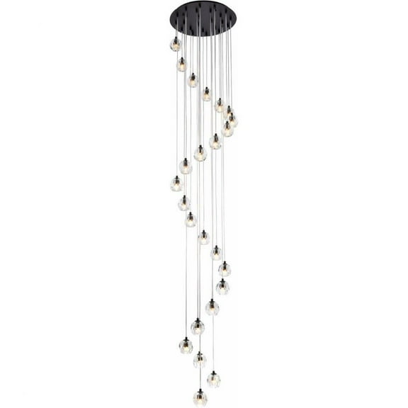 24 Light Pendant-Black Finish-Royal Cut Crystal Type Bailey Street Home 390-Bel-4363568