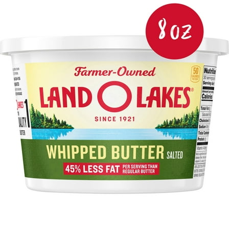 Land O Lakes Salted Whipped Butter, Spreadable, 8 oz Tub
