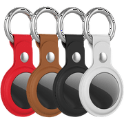 Leather Airtag Case for Apple AirTag, Keychain AirTags Case with Anti-Lost Key ring, [4 PACK] Protective AirTag Holder Case Cover, Finder Items for Dogs, Keys, Backpacks,Multi-Color Airtag Accessories