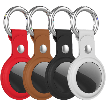 Leather Airtag Case for Apple AirTag, Keychain AirTags Case with Anti-Lost Key ring, [4 PACK] Protective AirTag Holder Case Cover, Finder Items for Dogs, Keys, Backpacks,Multi-Color Airtag Accessories