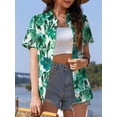 thumbnail image 3 of Fancyglim Women's Button Down Shirt Summer Short Sleeve Hawaiian Blouse Tops Tropical Floral Printed Lapel Neck Cardigan Shirt Green XL, 3 of 6