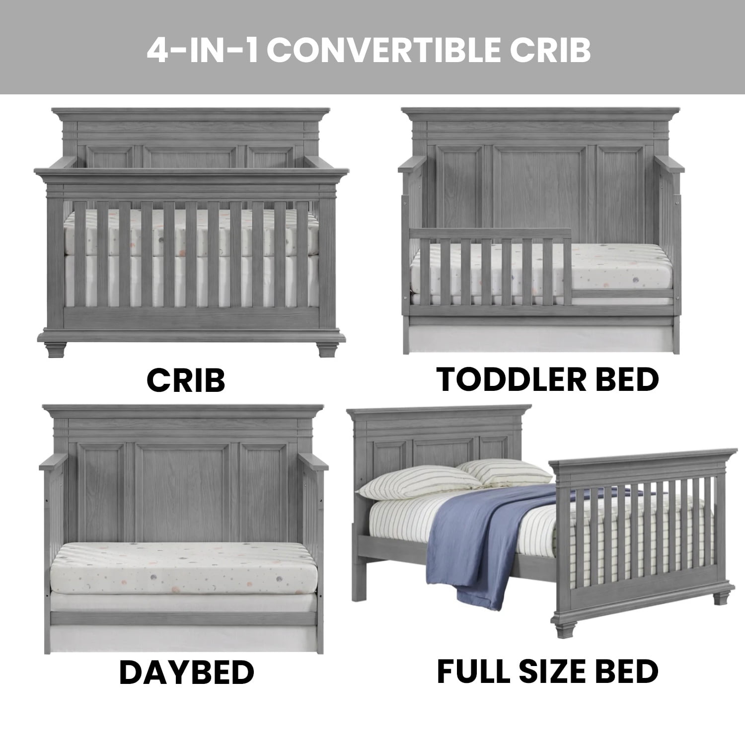Oxford Baby Weston 4-in-1 Convertible Crib, Dusk Gray