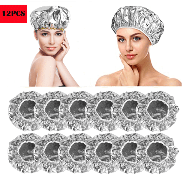 12 Pieces Deep Conditioning Caps Second Generation Aluminum Foil Reusable Hair Processing Caps Hair Coloring Shower Caps for Home Salon Use Aluminum Thermic Silver Foil Cap-10.5 Inch