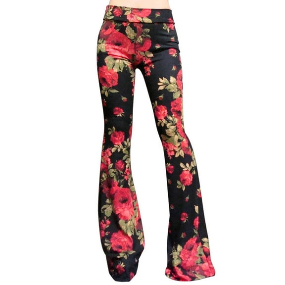 TAIAOJING Women's Stretch Legging Spring And Summer Tight Fitting Retro Print Big Bell Bottom Pant Running Yoga Leggings