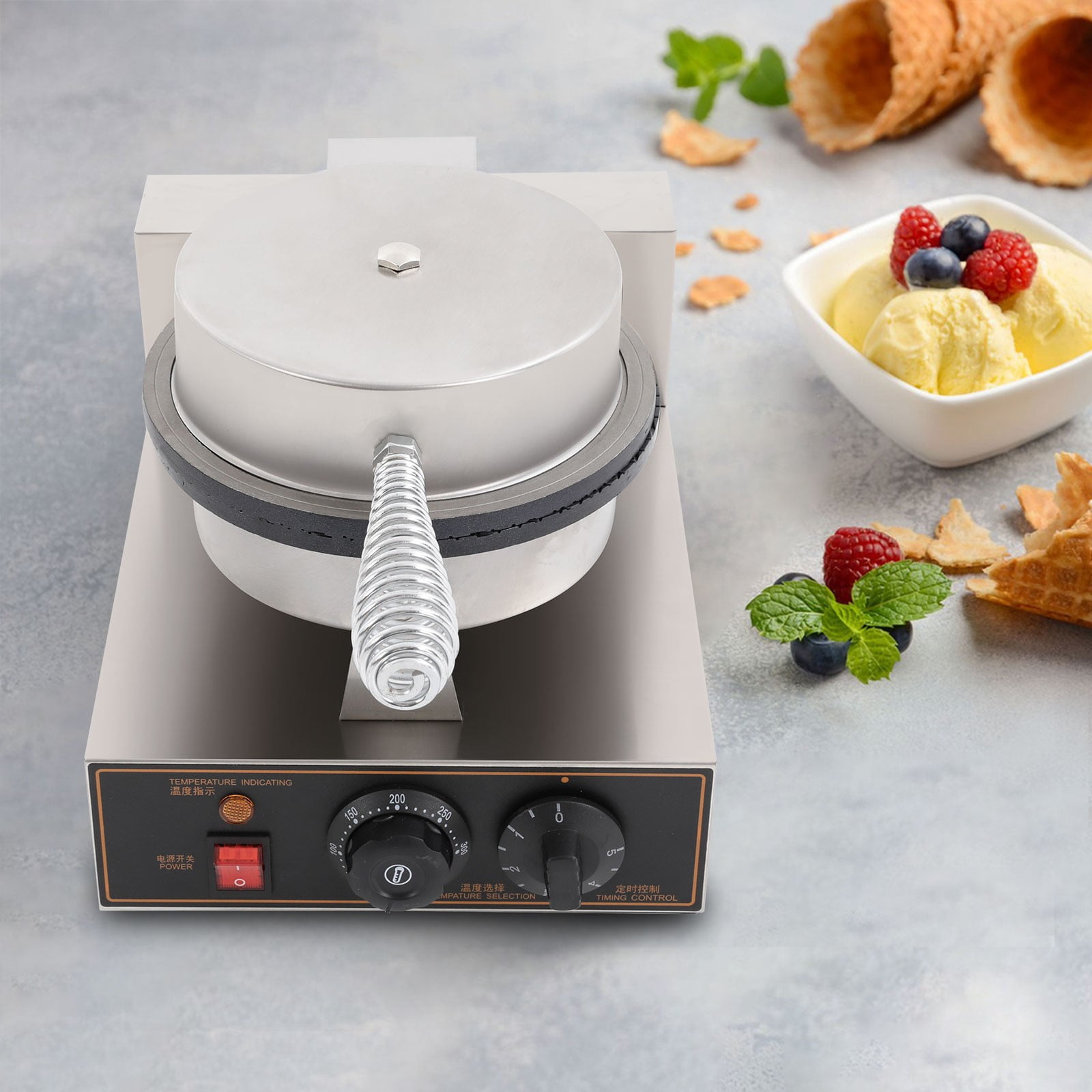 1 PCS Silver Commercial Ice Cream Cone Machine, Waffle Cone Maker, 201 Stainless Steel Electric Egg Roll Mold Ice Cream Cone Maker for Home Restaurant Use, 1200W