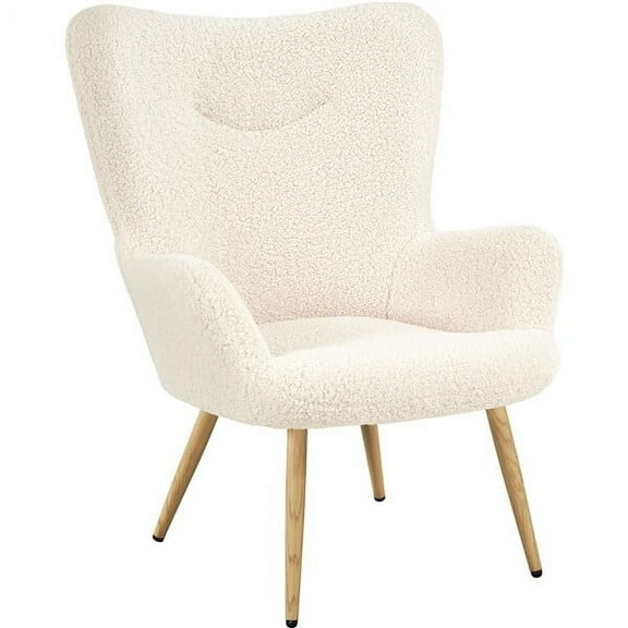 AetherLove Boucle Accent Chair, Modern Fluffy Sherpa Armchair with High Back and Wood-Tone Metal Legs, Fuzzy Barrel Chair for Living Room Bedroom Home Office, Ivory