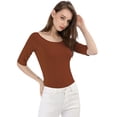 thumbnail image 3 of Camiseta Suave de media manga Allegra K cuello redondo Entallado Marrón XXL, 3 of 6