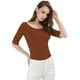 thumbnail image 3 of Camiseta Suave de media manga Allegra K cuello redondo Entallado Marrón XXL, 3 of 6