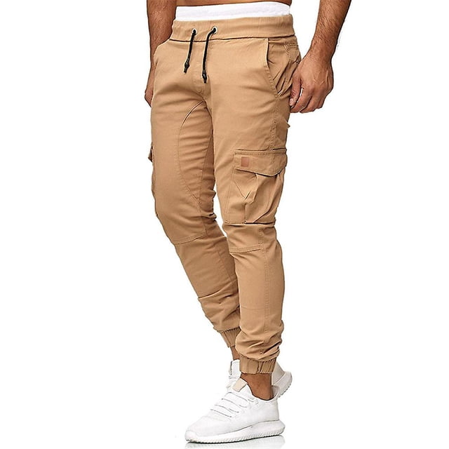 Pantalones cargo de trabajo informales lisos para hombre, pantalones deportivos de combate ajustados con pu?os y bolsillos LingWen 8390605154355
