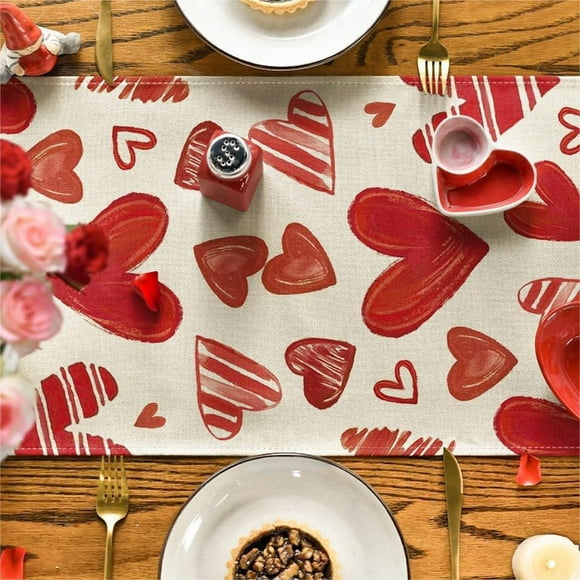 Apmemiss Clearance Valentines Day Table Runner Heart Valentine's Day Coffee Table Decor Rustic Farmhouse Kitchen Dining Room Entryway Table Decor Valentine's Day Decorations
