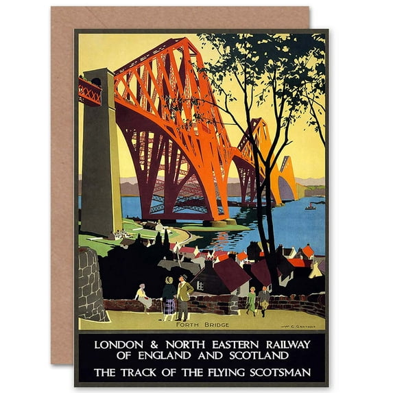 Rail Flying Scotsman Forth Bridge Lner Uk Greetings Card Plus Envelope Blank inside