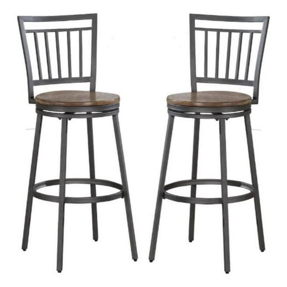 Home Square 30" Swivel Wood Bar Stool in Slate Gray - Set of 2