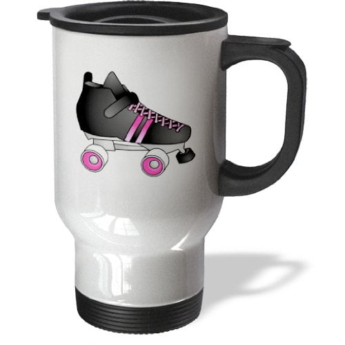 3dRose Skating Gifts Black and Pink Roller Skate, Travel Mug, 14oz, Stainless Steel by 3dRose