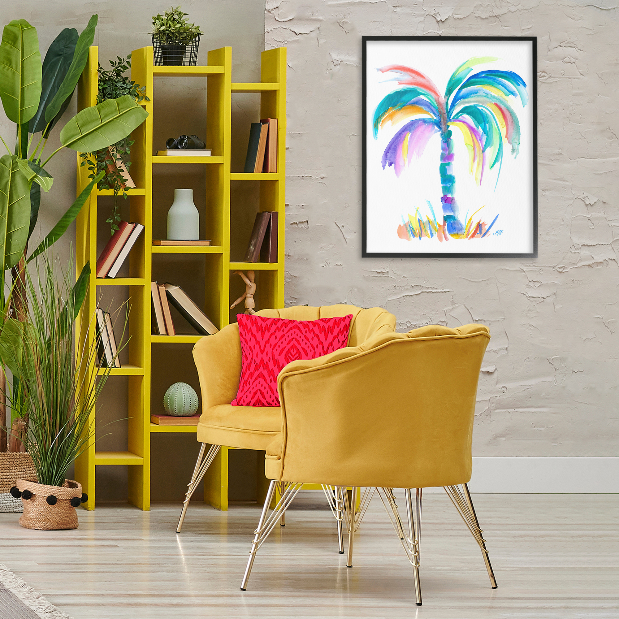 Stupell Industries Brushed Palm Tree Botanical & Floral Painting Black Framed Art Print Wall Art, 24 x 30