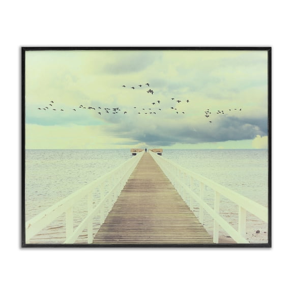 Stupell Industries Traditional Distant Dock Peaceful Coast Shore Black Framed Giclee Art, 20 x 16, by Igor Vitomirov
