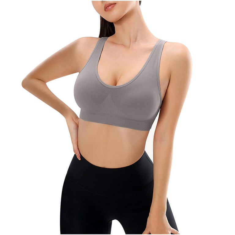 Sports Bras for Women Casual Solid Color Womens Sport Bras Yoga Comfy  Underweat Women Cross Back Smoothing Lightly Cooling Bras Beauty Back Lined  Wire Classic Womens Bras（Gray,M） 