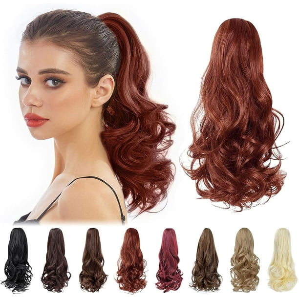 HSHDLDF Ponytail Extension 16 Claw Hair Extensions Long Curly Ponytail Clip in Ponytail Hair Extension Natural Looking Synthetic Hairpiece for Women Medium Auburn Walmart