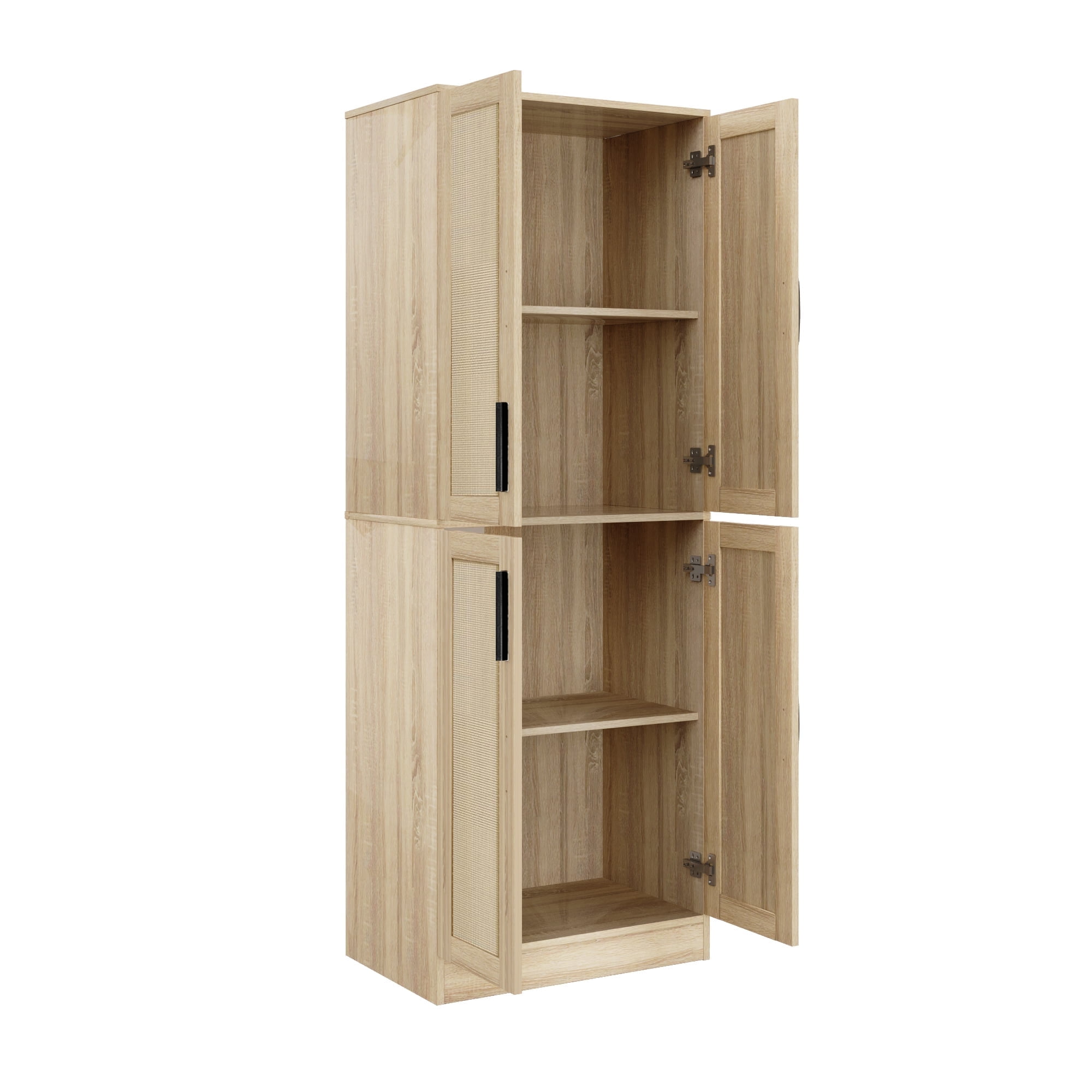BOCVKENN Storage Cabinet - Kitchen Pantry Cabinet, Tall Pantry Storage Cabinet Freestanding with 4 Rattan Doors and Adjustable Shelves, Cupboard Cabinet for Dining Living Room, Laundry, Bathroom