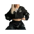 thumbnail image 6 of Gureui Women's Hooded Cardigan Sweater,Casual Long Sleeves Smooth Zipper Letters Rhinestones Decoration Loose Spring Sweatshirt Top, 6 of 7