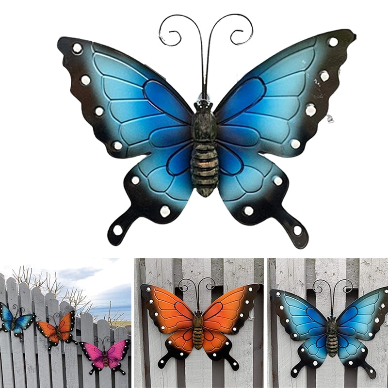 17"W Rustic Metal Butterflies Outdoor Wall Decor w/ Swirled Cut-Outs Set of 3 