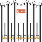 10FT String Light Poles 6 Pack with Fence Brackets – Heavy Duty Metal Stand for Outdoor String Lights, Freestanding or Mounted on Fence/Deck/Patio, Easy Assembly Garden Backyard Lighting Poles