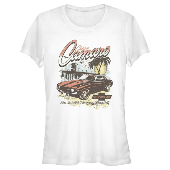 Junior's General Motors See the USA in Your Chevrolet Camaro  Graphic Tee White Small