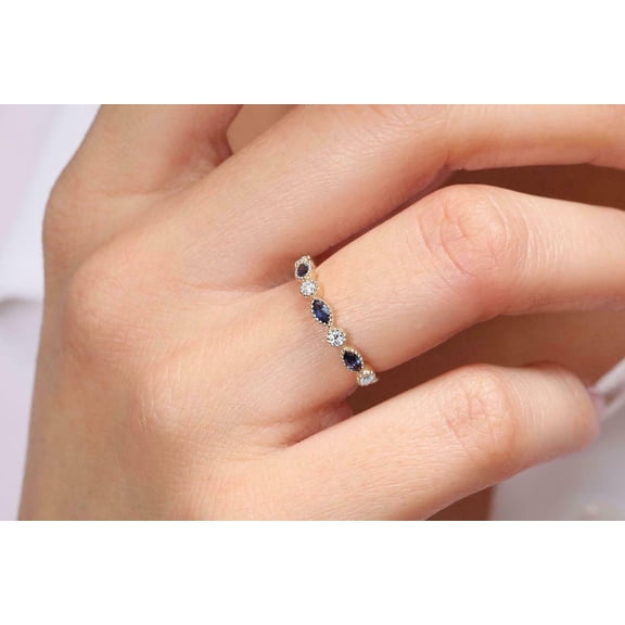 HeartsAndYou 0.5ct Natural Sapphire Diamond Half Eternity Wedding Band 14k SOLID Yellow Gold