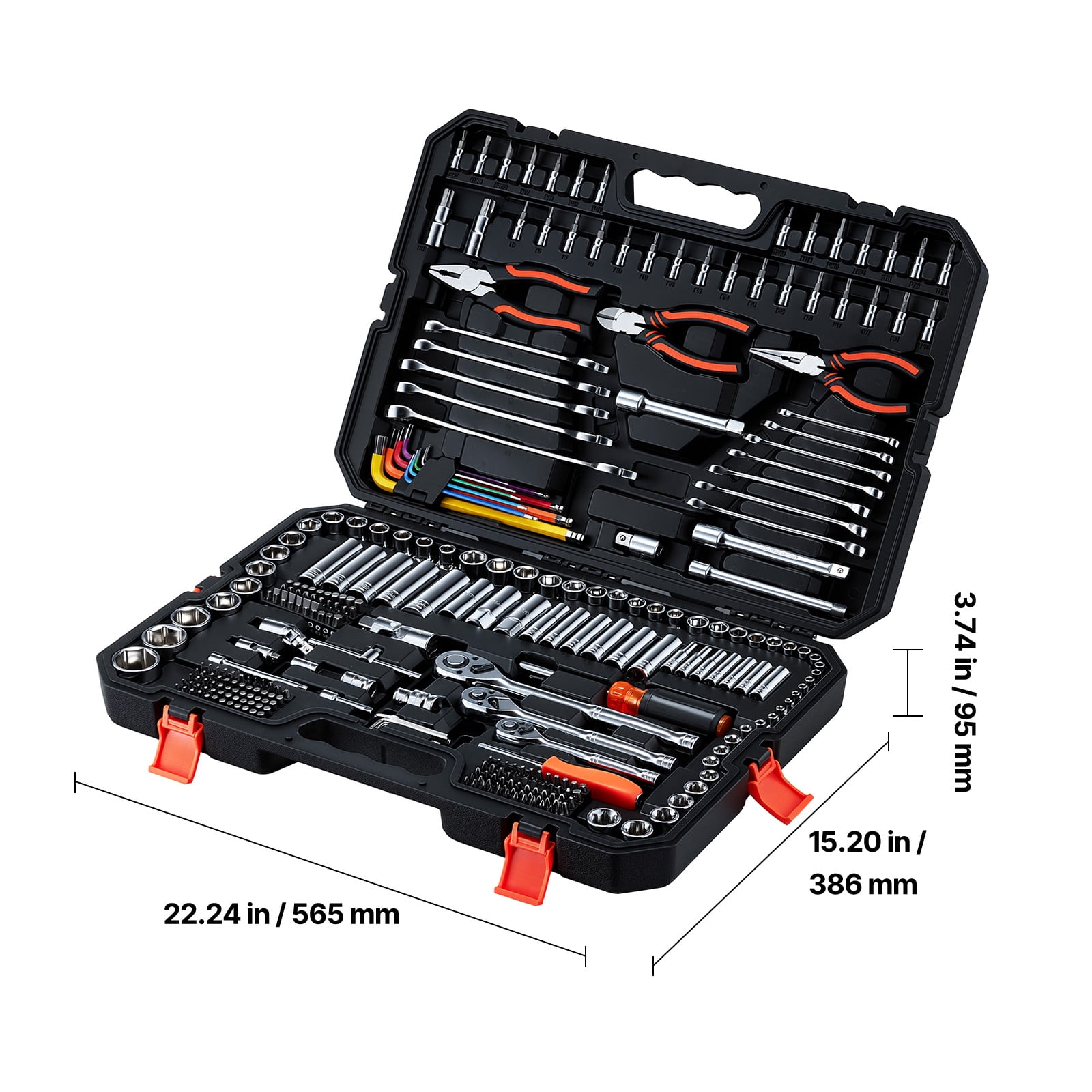 VEVOR Mechanics Tool Set, 314-Piece Mechanic Tool Kit, 1/4 in, 3/8 in, and 1/2 in Drive, Metric Socket Set, Wrenches, Screwdriver Bits, Accessories, and Storage Case, for Automotive and Home Repair