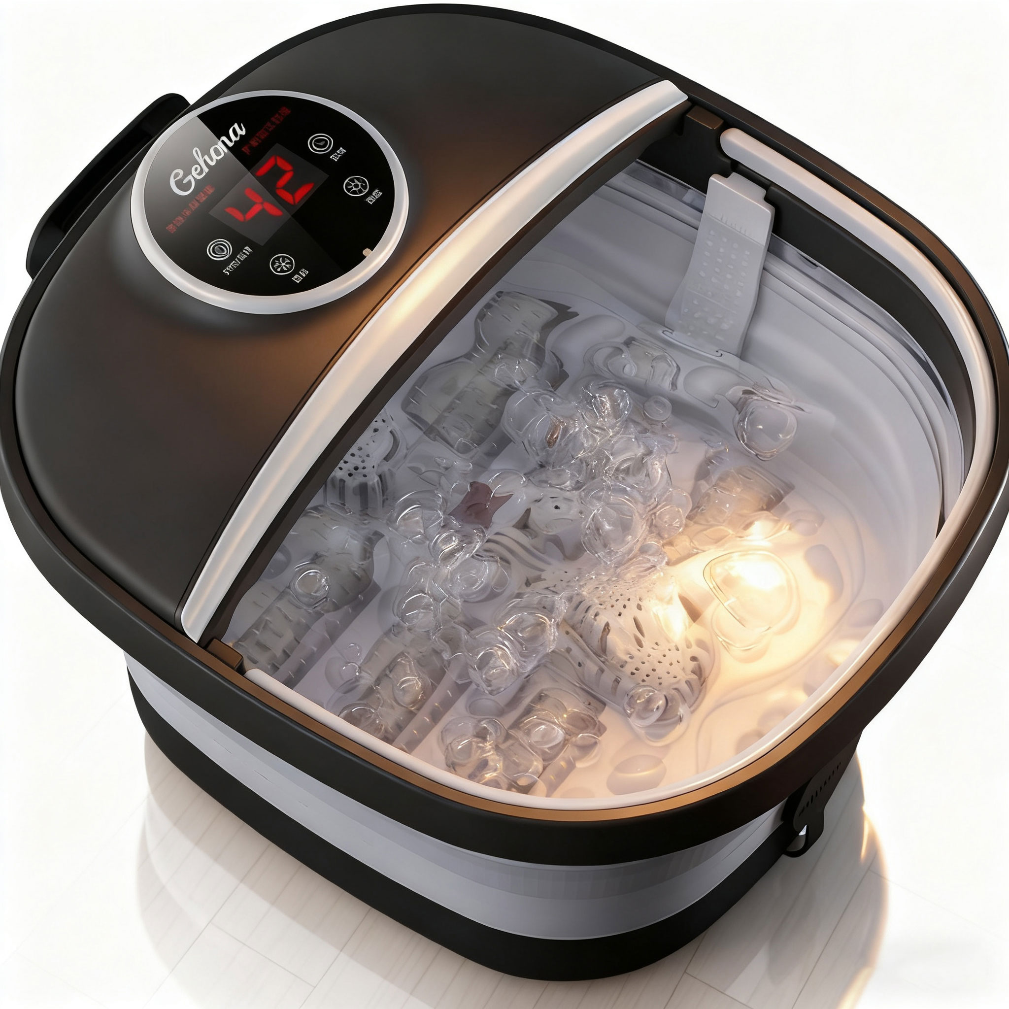 Gehana Foot Spa Massager with Heat, Bubbles & Roller Massage - Digital Display Foot Bath for Stress Relief, Collapsible Design for Home Use