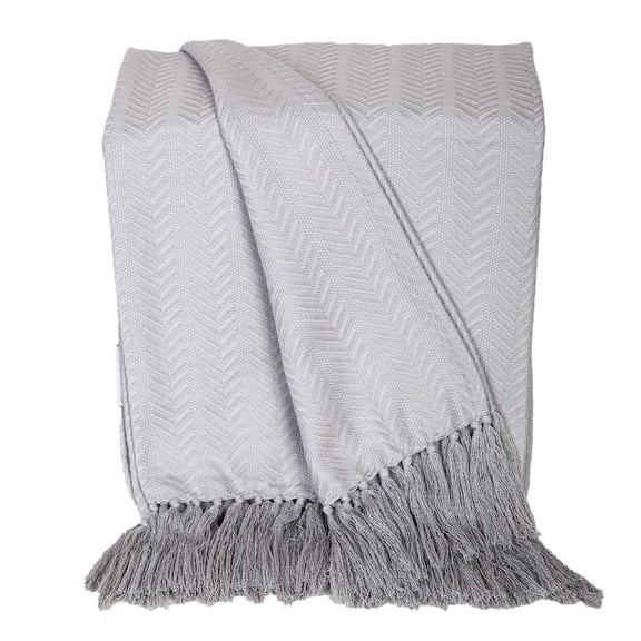 Parkland Collection Airi Grey Cotton Throw Blanket, 50 x 60 Inch Decorative Sofa Throw
