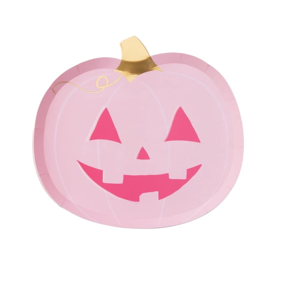 Bonjour Fête Pink Pumpkin Small Paper Dessert Plates, Disposable Party Supplies, 8 Count, 8.75 Inch, Halloween