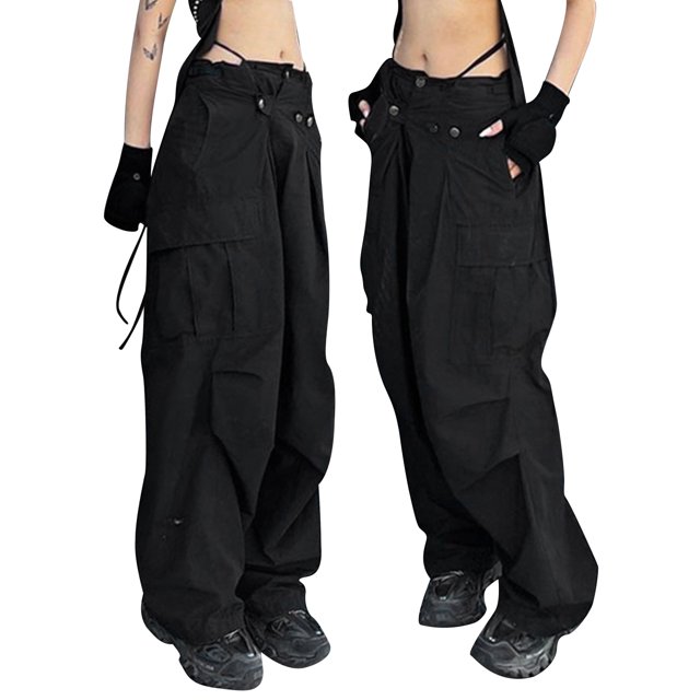 TRKIYQC Pantalones Cargo Largos Casuales Negros para Mujer con Pantalones Sueltos de Cintura Baja con Múltiples Bolsillos TRKIYQC moda