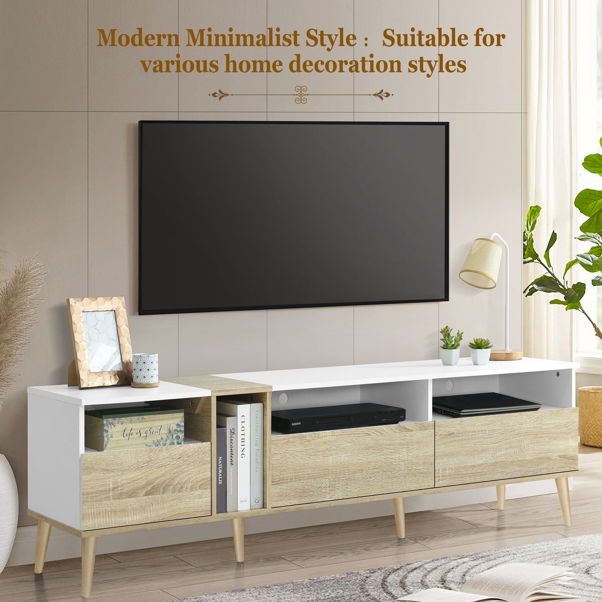 Euroco Modern TV with 3 Drawers and Open Shelves, Media Console Table for TVs up to 80'', Entertainment Center for Living Room, Color-Matching Design