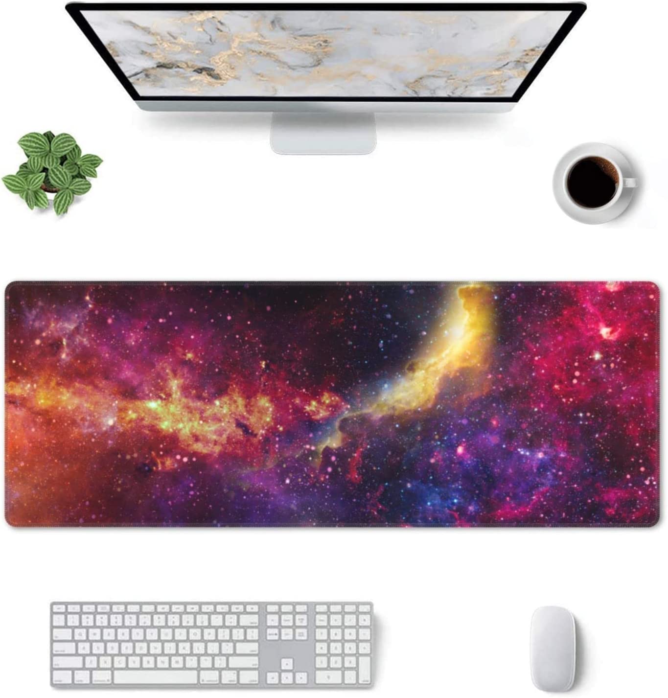 XL Large Gaming Mouse Pad for Desk, Extended Mousepad Desk Mat Desktop, Big Long Beautiful Galaxy in Outer Space Deskpad for Laptop, Keyboard, Computer for Women Office (Rainbow Colors, 31.5*11.8 In)