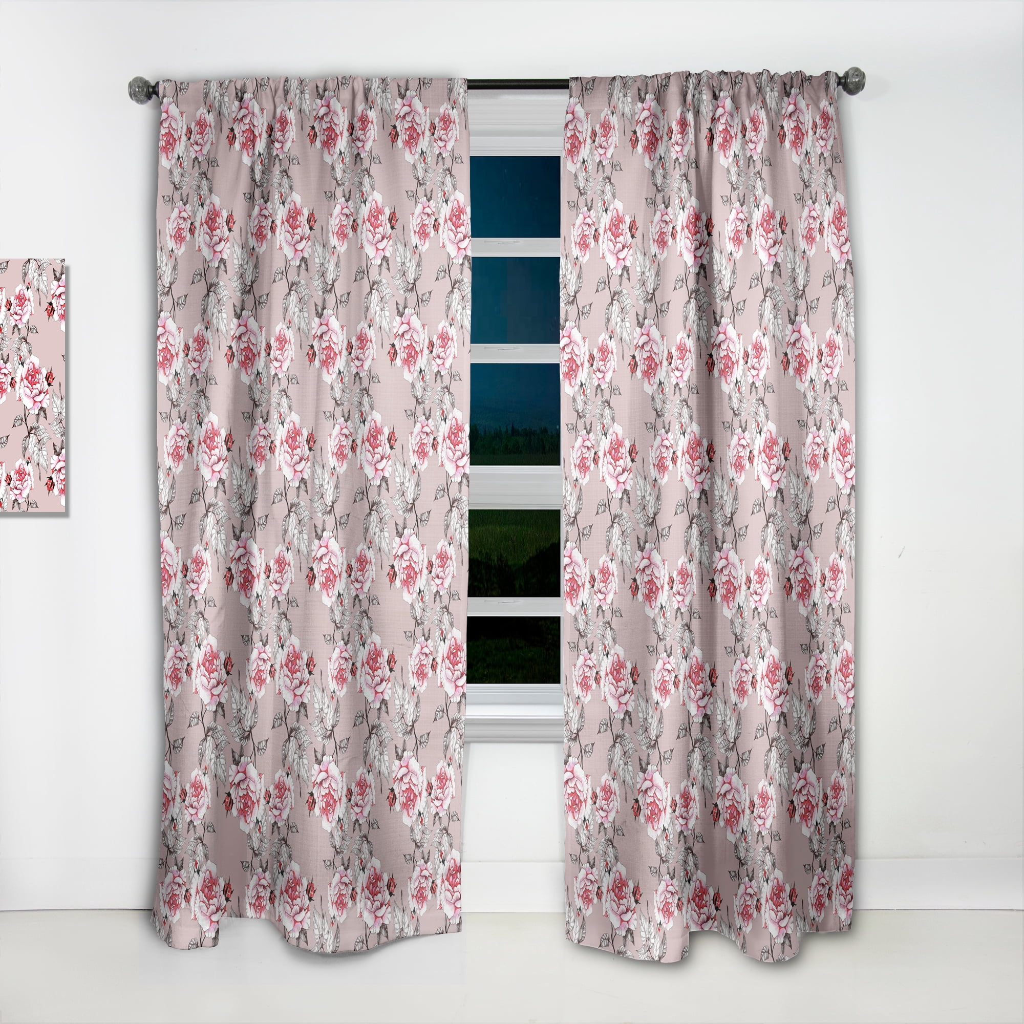Designart 'Blossom Pink V' Floral Curtain Panel