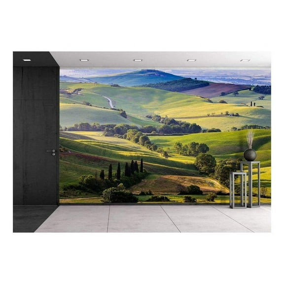 wall26 - Beautiful and Miraculous Colors of Green Spring Landscape of Tuscany, Italy. - Removable Wall Mural | Self-Adhesive Large Wallpaper - 100x144 inches