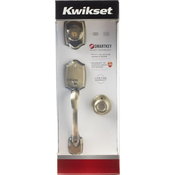 Kwikset Belleview Single Cylinder Handleset w/Tylo Knob featuring SmartKey® in Antique Brass