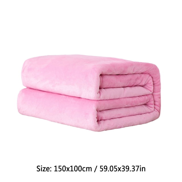 Solid Flannel Blanket 59x39in Air Conditioning Cover Soft Casual Throw Multipurpose Home Decor Pink