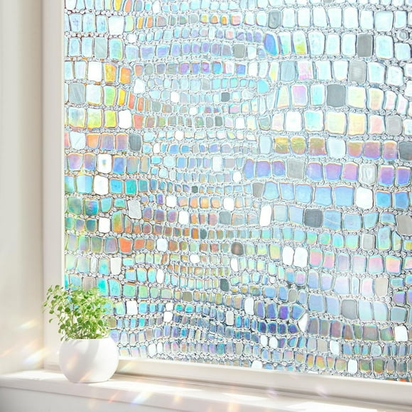 Windimiley Window Films for Privacy 3D Stained Glass Window Film Rainbow Window Film No Glue Privacy Window Film UV Blocking Window Tint Film for Home Office Door 17.5'' x 78.7'',45 x 200 cm, Clear