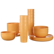Mainstays 30-Piece Plastic Etched Pumpkin Dinnerware Set, Orange