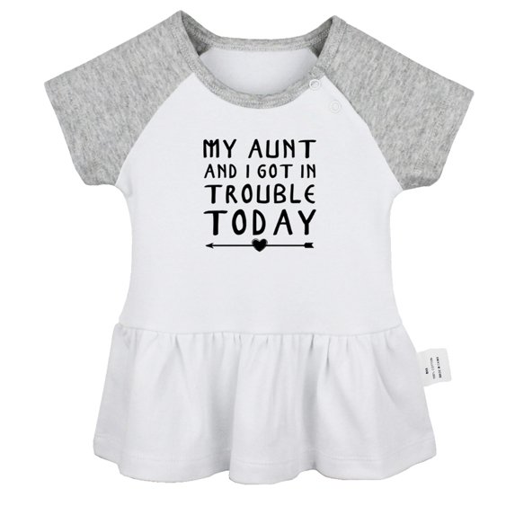 My Aunt And I Got In Trouble Today Funny Dresses For Baby, Newborn Babies Skirts, Infant Princess Dress, 0-24M Kids Graphic Clothes (Gray Raglan Dresses, 6-12 Months)