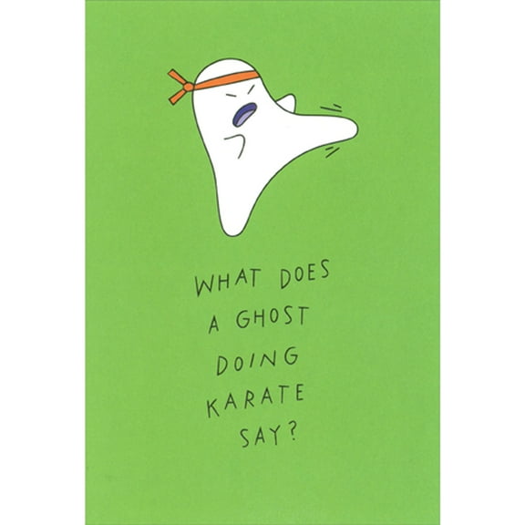 Recycled Paper Greetings Karate Ghost Wearing Orange Headband Funny / Humorous Halloween Card